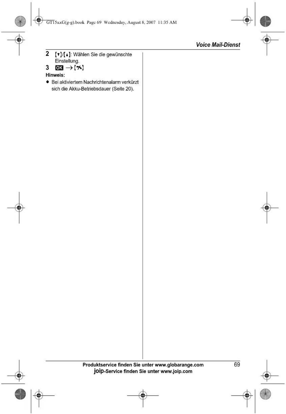 PANASONIC BB-GT1520G - Wichtig: - 1