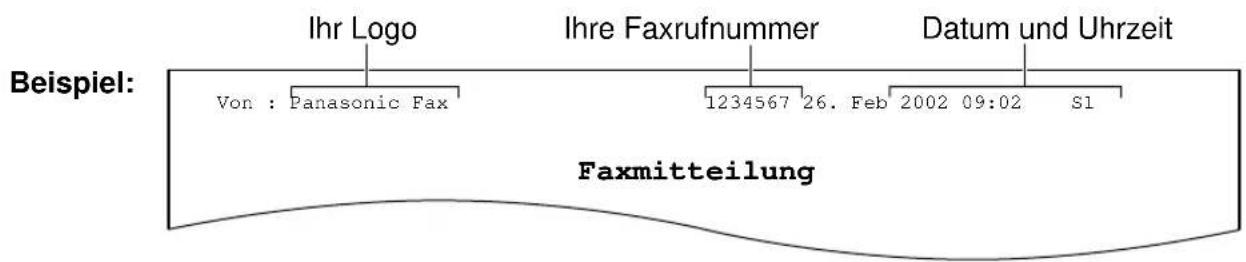 PANASONIC KX-FP155G - Datum und Uhrzeit, Ihr Logo und Faxrufnummer - 1