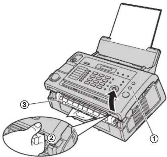 PANASONIC KX-FL421 - Wenn sich das Aufzeichnungspapier an der Papierausgabe staut - 1