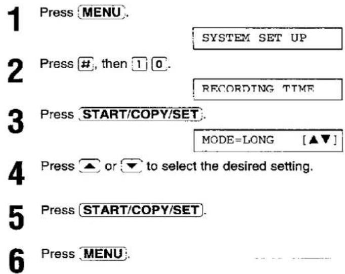 PANASONIC KX-F2780EB - Changing the caller's recording time - 1