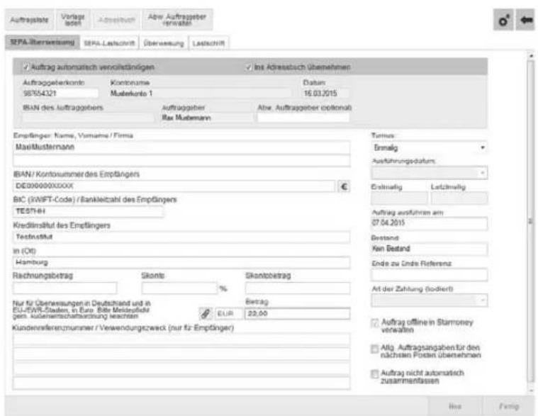 StarMoney Business 7.0 - Aufträge erfassen - 3
