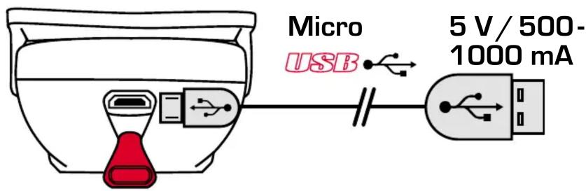 Micro USB 5 V / 500- 1000 mA
