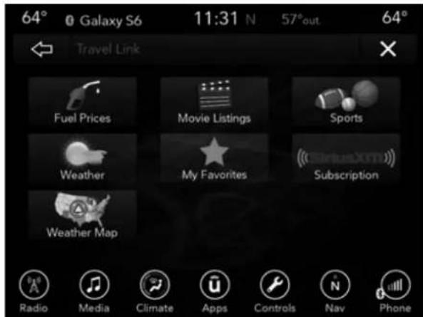 64° Galaxy S6 11:31 N 57°out. 64° Travel Link Fuel Prices Movie Listings Sports Weather My Favorites Subscription Weather Map Radio Media Climate Apps Controls Nav Phone