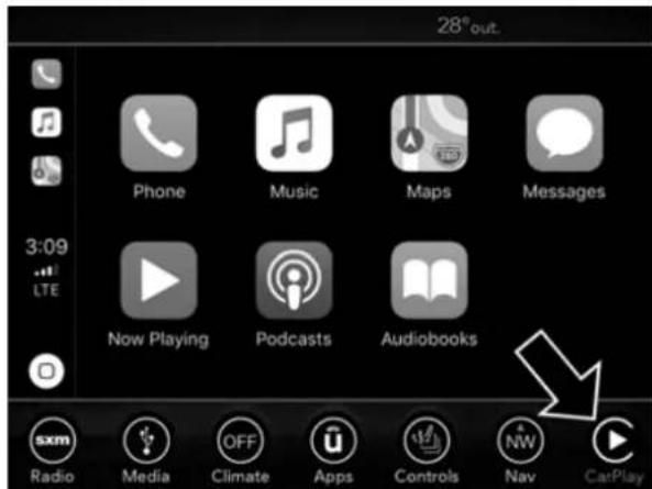 28° out. Phone Music Maps Messages 3:09 LTE Now Playing Podcasts Audiobooks SXM Radio Media OFF Climate Apps Controls NW Nav CarPlay
