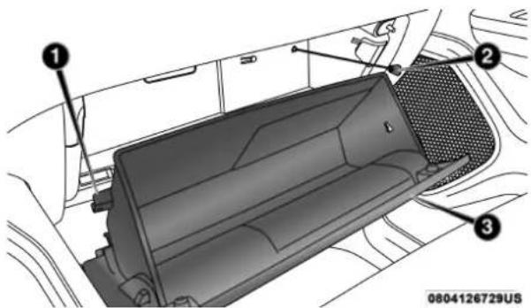 Technical diagram of a car interior showing labeled components including a door panel and numbered parts 1, 2, and 3.