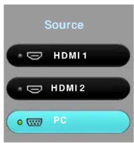 Source HDMI 1 HDMI 2 PC