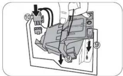Technical diagram showing mechanical assembly with numbered components and directional arrows indicating motion or assembly steps