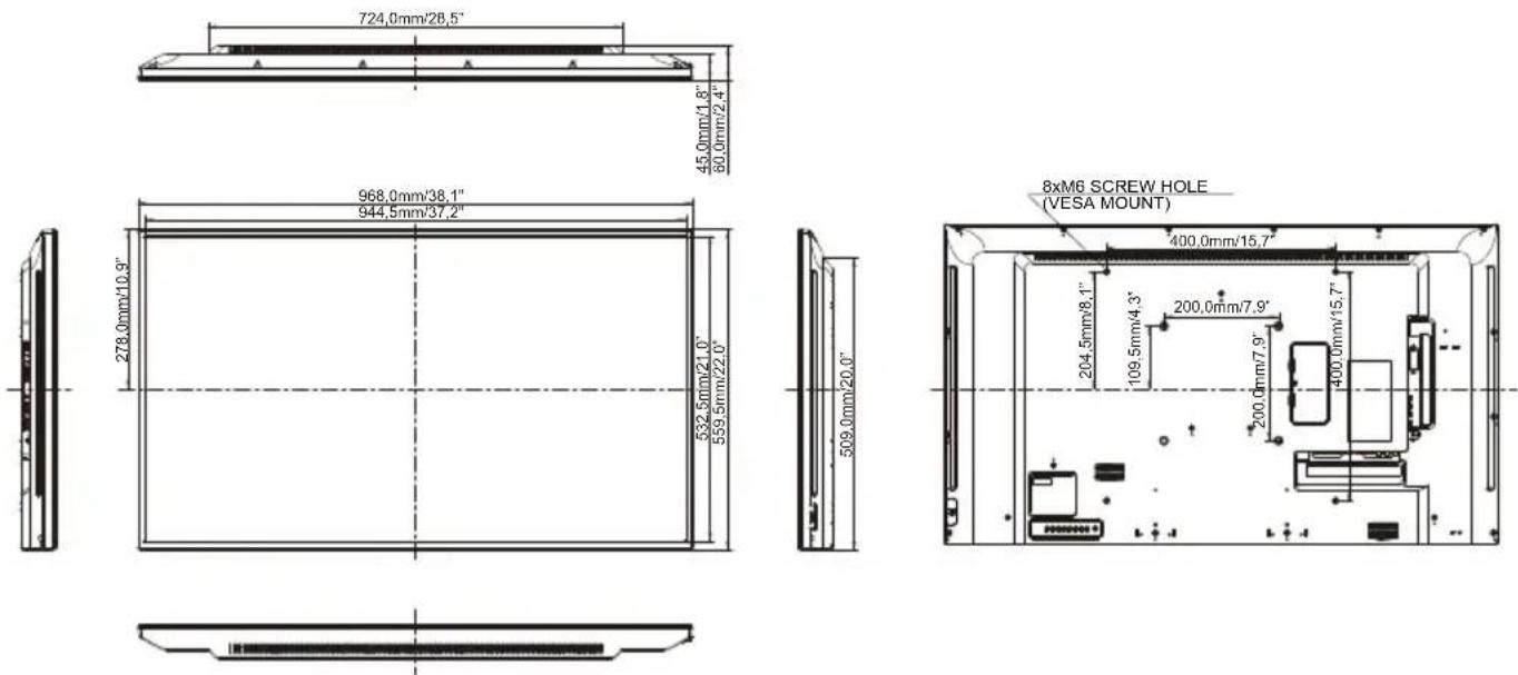 IIYAMA Signage Solutions LH4346HS-B1 - ABMESSUNGEN : ProLite LE4340S - 1