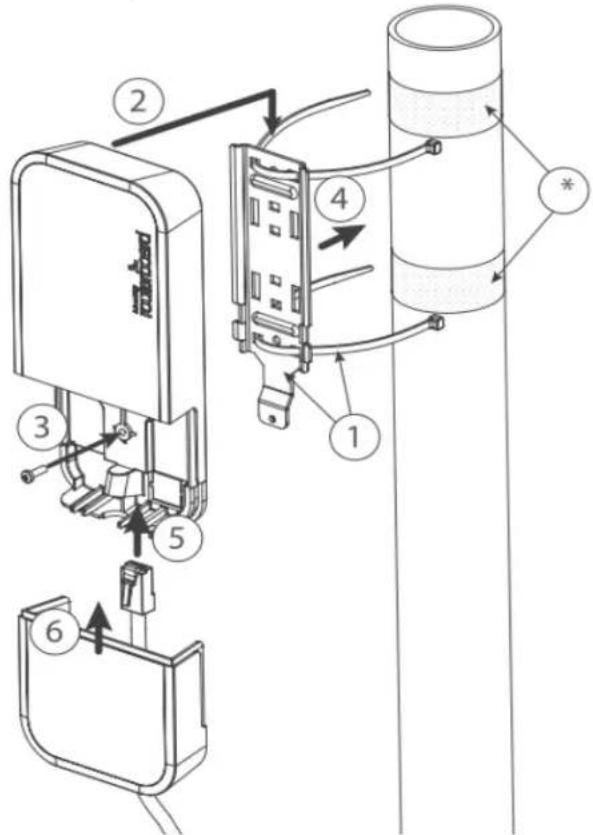 Technical diagram showing a device assembly with numbered components and directional arrows indicating flow or connection.
