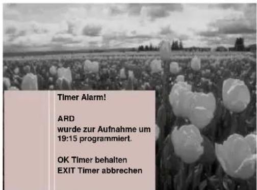 Timer Alarm! ARD wurde zur Aufnahme um 19:15 programmiert. OK Timer behalten EXIT Timer abbrechen
