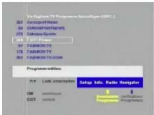 Verlagbare TV Programme NeuroRigen (ABCL-1) 067 Ertropart Renter 08 EUROSPORTE ME 273 Extrave Sports 085 FASIKON TV 079 FASIKON TV CODE Programme utilities AV Lands umschellen Setup info. Labs Receptor OM Exct mmbtu programme