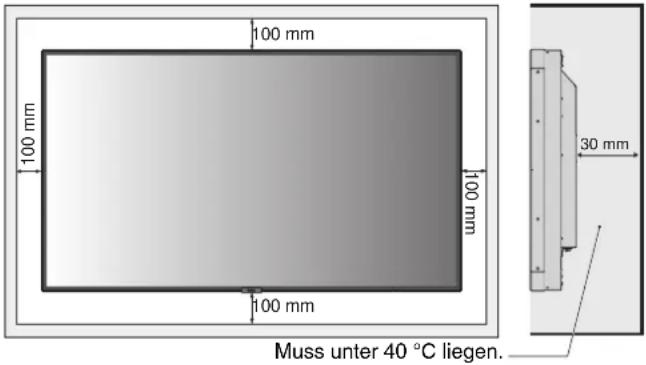 100 mm 100 mm 100 mm 100 mm 30 mm Muss unter 40 °C liegen.