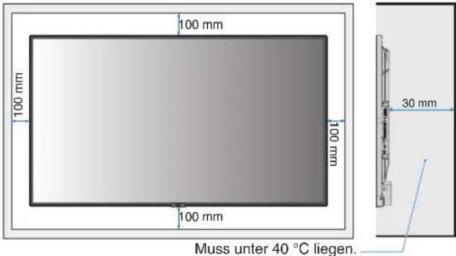 100 mm 100 mm 100 mm 100 mm 30 mm Muss unter 40 °C liegen.