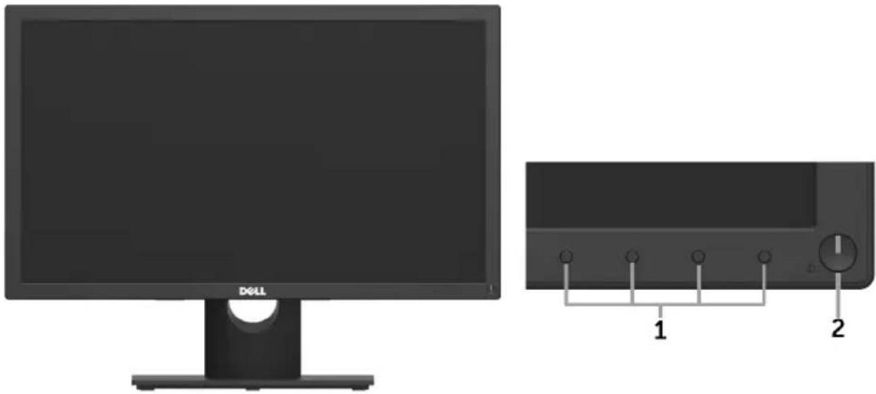 DELL E Series E1916H - Übersicht über Einzelteile und Bedienelemente - 1