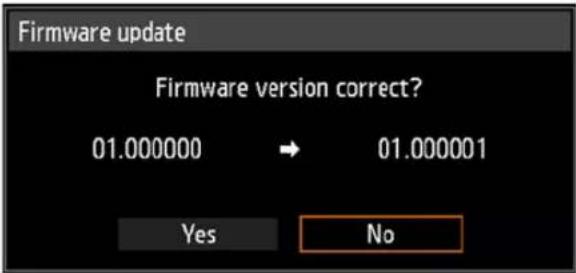 Firmware update Firmware version correct? 01.000000 → 01.000001 Yes No