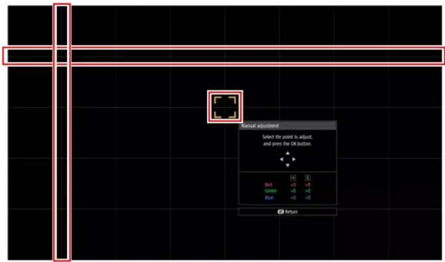 Manual adjustment Select the point to adjust, and press the OK button. Red +0 +0 Green +0 +0 Blue +0 +0 Return