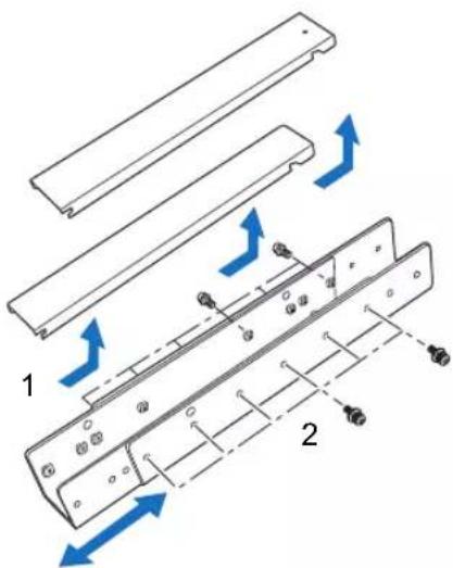Technical diagram showing assembly steps of a mechanical component with labeled parts and directional arrows indicating motion.