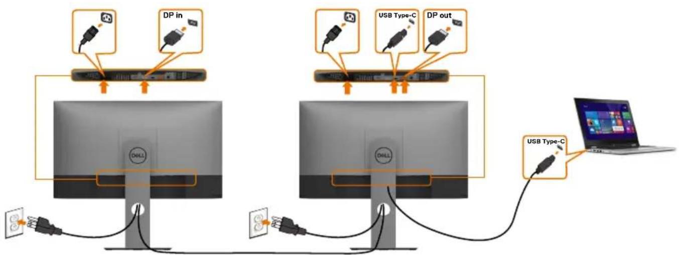 DELL UltraSharp U2719DC - Connecting the monitor for USB-C Multi-Stream Transport (MST) function - 1