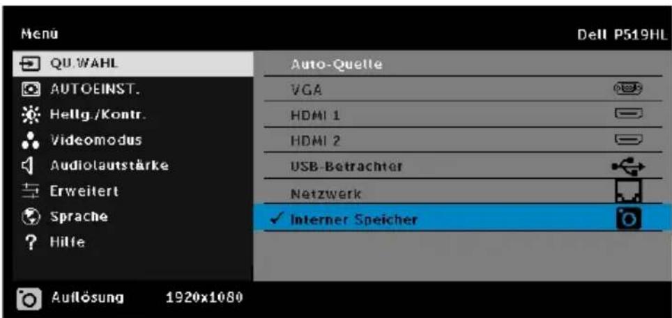 Menu QU.WAHL AUTOEINST. Hellg./Kontr. Videomodus Audiolautstärke Erweitert Sprache Hilfe Auto-Quelle VGA HDMI 1 HDMI 2 USB-Betrachter Netzwerk ✓ Internet Speicher Auflösung 1920x1080 Dell P519HL