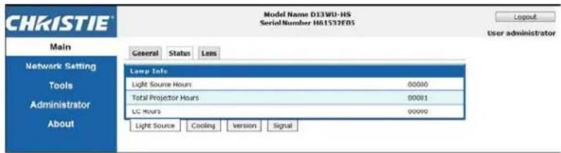 Christie D16WU-HS - Main tab-Status - 1