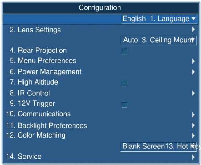 Christie D16WU-HS - Configuration Menu - 1