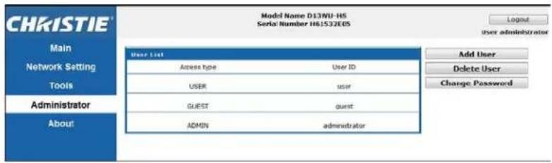 Christie D16WU-HS - Administrator Page - 1