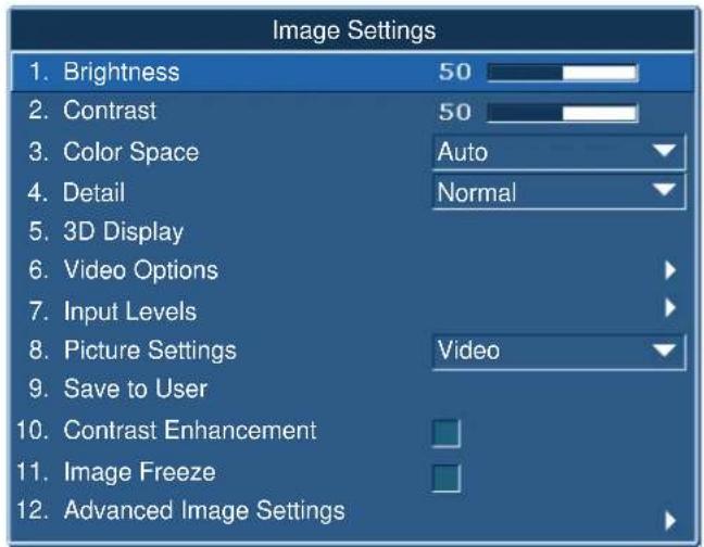 Christie D16WU-HS - Image Settings menu - 1