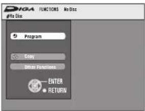 DIOA FUNCTIONS No Disc Program Copy Other Functions ENTER RETURN