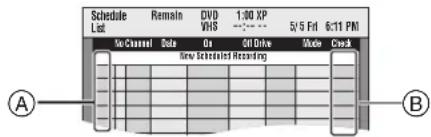 Schedule Remain DVD 1:00 KP Lat VAS 5/5 Fri 6:11 PM Su Channel Data Off Off Drive Mode Check New Schedules Reinding A B