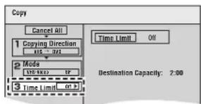 Copy Cancel All 1 Copying Direction 105 - 203 2 Mode 170.0000 - 2F 3 Time Limit - 0.9 Time Limit Off Destination Capacity: 2:00