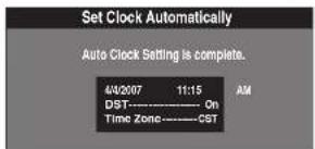 Set Clock Automatically Auto Clock Setting is complete. 4/4/2007 11:15 AM DST---- On Time Zone----CST