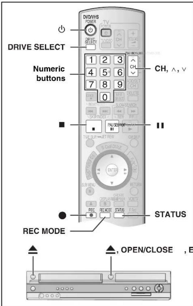 DRIVE SELECT Numeric buttons DV/DVHS POWER TV POWER DRIVE SELECT 1 2 3 4 5 6 7 8 9 0 CH ADD/OLT CH DELETE RESET SLOW/SEARCH SKIP/INDEX REW FF PAU SEPTOP TIME SLIP←JET REW CAN SKIP S CWD/DALE RUN/TIME ENTER SUB MENU RETURN CREATE DISPLAY/AFTER VC/TV A B C REC REC MODE STATUS F REC STATUS REC MODE ▲, OPEN/CLOSE , E