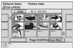 Pictures Menu Picture View CD (JPEG) Folder 02 8 S22 Km 001 003 004 005 006 007 008 009 Page 01/01Previous Next