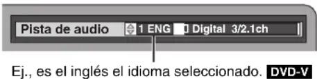 Pista de audio 1 ENG Digital 3/2.1ch Ej., es el inglés el idioma seleccionado. DVD-V