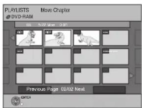 PLAYLISTS Move Chapter DVD-RAM 0x 5/02 Mon 0:01 Previous Page 05/02 Next