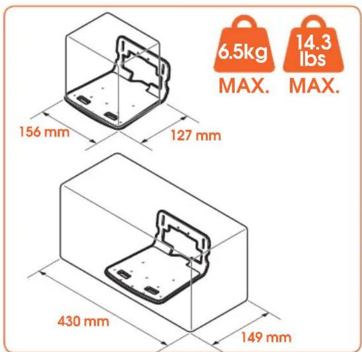 6.5kg MAX. 14.3 lbs MAX. 156 mm 127 mm 430 mm 149 mm