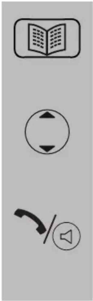 Three gray-scale icons: an open book, a circle with bidirectional arrows, and a telephone handset with a speaker symbol (no text or labels)