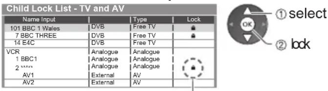 PANASONIC TX-P65VT30B - Select the channel / input to be locked - 1