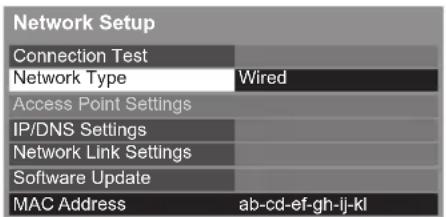 PANASONIC TX-P65VT30B - Select [Network Type] and set to [Wired] - 1