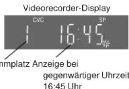 Videorecorder-Display CVC SP 16:45 nmplatz Anzeige bei gegenwärtiger Uhrzeit 16:45 Uhr