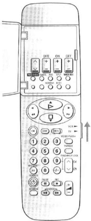 DATE ON OFF PRO-FECT CANCEL FED SPLIT TIMER REC 1000000 RESET OK EXIT (MENU) VCR 1 2 3 VIDEO PLUS+ 4 5 6 TWYEXT 7 8 9 TRACKING/LOCK NEW INSERT AV 0 -1 EB POWER FAIR SEC SEARCH INDEX + -