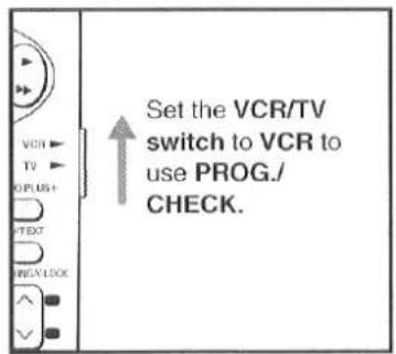 Set the VCR/TV switch to VCR to use PROG./ CHECK.