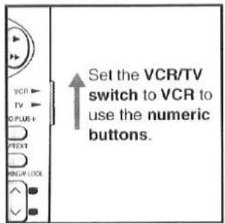 Set the VCR/TV switch to VCR to use the numeric buttons.