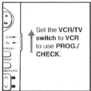 Set the VCR/TV switch to VCR to use PROG./ CHECK.