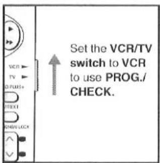 Set the VCR/TV switch to VCR to use PROG./ CHECK.