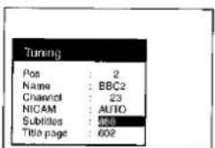 Abstimmung Pos 2 Name BBC2 Kanal 23 NICAM AUTO Untertitel 886 Titelseite 602