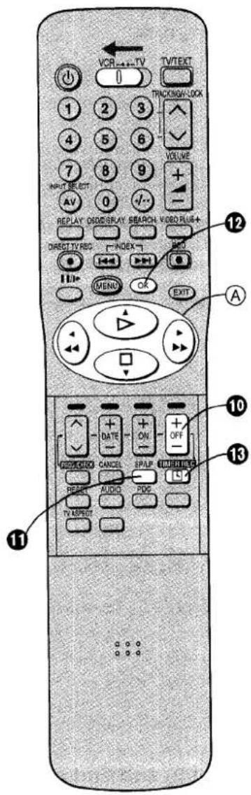 VCR→TV TV/TEXT 1 2 3 TRACKING/LOCK 4 5 6 VOLUME 7 8 9 INPUT SELECT 0 √- AV REPLAY ODD/DISPLAY SEARCH VIDEO PLUS+ DIRECTLY REC INDEX MENU OK EXIT A EXIT 12 10 13 11 + DATE ON + OFF - #DIV/CHECK CANCEL SP/LP TIME/RK/ RESET AUDIO PDG TV &PECT