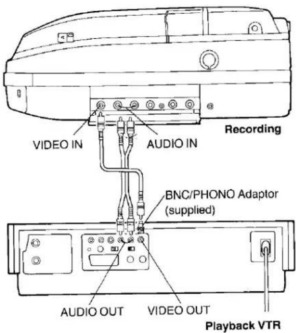 VIDEO IN AUDIO IN Recording BNC/PHONO Adaptor (supplied) AUDIO OUT VIDEO OUT Playback VTR