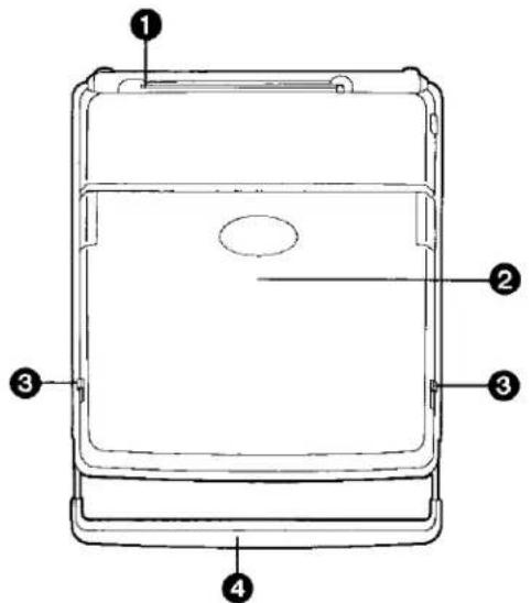 Technical diagram of a device casing with numbered components labeled 1 to 4