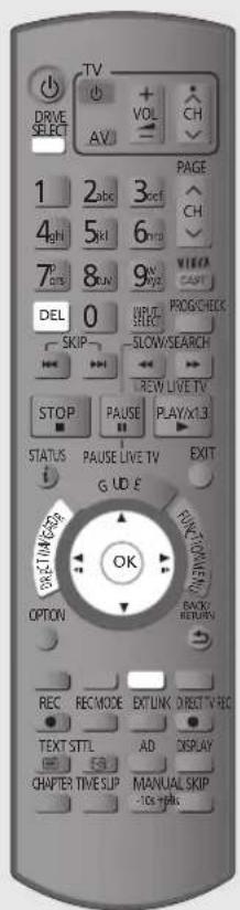 DRIVE SELECT TV + VOL AV CH PAGE 1 2abc 3ocf 4igh 5kl 6m 7pCity 8m 9m DEL 0 INPUTS SKIP SLOW/SEARCH STOP PAUSE PLAY/X1.3 STATUS PAUSE LIVE TV EXIT G U D E OPTION BACKI REC REC MODE EXTUNK DIRECT V-REC TEXT STTL AD DISPLAY CHAPTER TIME SLIP MANUAL SKIP -10s +PHS